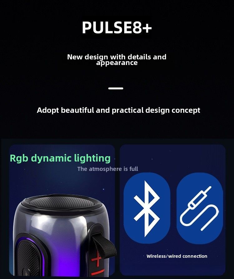 Pulse 8 Bluetooth Hoparlör Pulse8 Kablosuz Ses Yüksek Ses Kalitesi Işıklar Büyük Ses Düşük_voghion.com