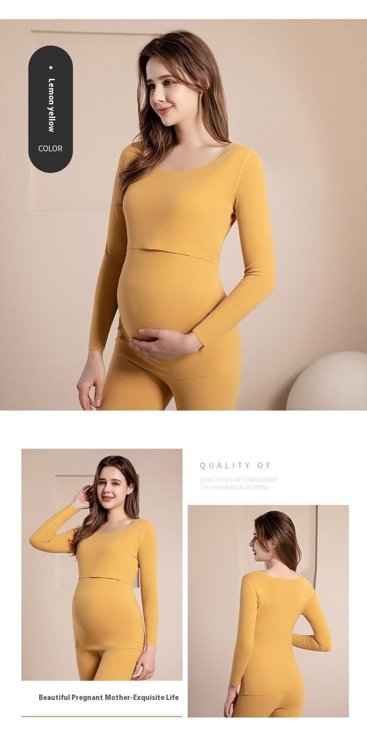 Set di pantaloni caldi in velluto per donne incinte, top autunnali e invernali, vestiti per l'allattamento e il parto, biancheria intima protettiva per la pancia_voghion.com
