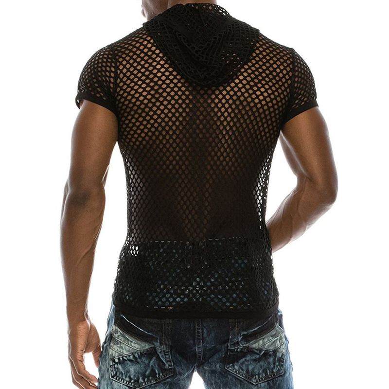 Herrenbekleidung Mode personalisierte Herrenmode hohles kurzärmliges Mesh-T-Shirt atmungsaktives Mesh-Unterhemd Herrenpullover_voghion.com