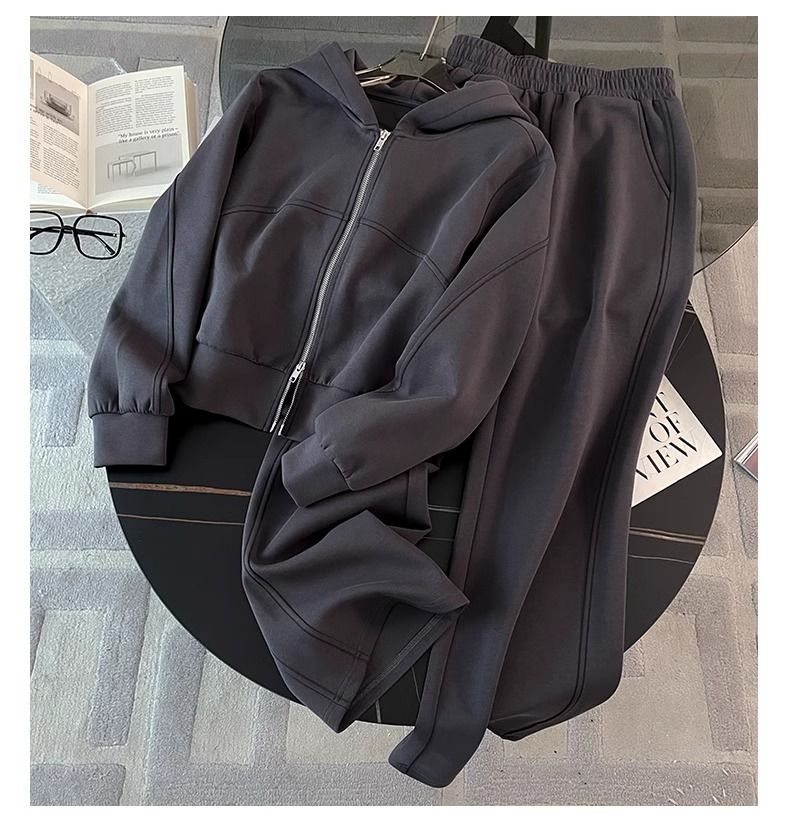 Dameklær Uformelt sportsdress for kvinner Høst Moteriktig Stilig Glidelåsgenser Vide Benbukser Todelt_voghion.com