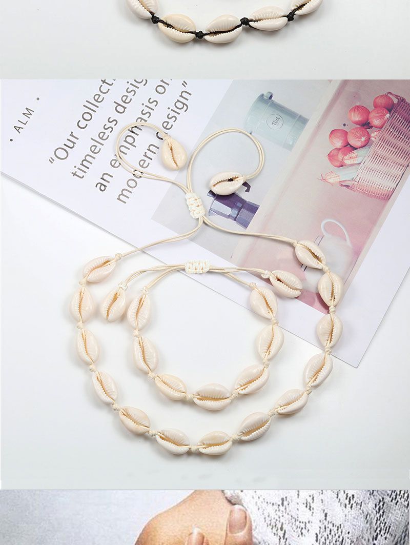 Hawaiian style woven jewelry set shell necklace handmade bracelet clavicle chain anklet bracelet beach spot_voghion.com