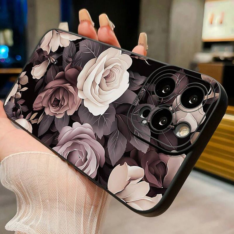 Telefonhülle mit Blumenmuster-Design für iPhone 16 15 14 Pro Max 13 12 11 XS X XR 7 8 Plus SE2022 SE3 Stoßfeste weiche Silikonhülle_voghion.com