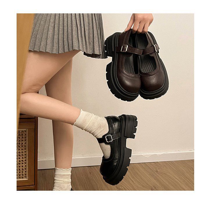 Mary Jane Lederschuhe mit dicken Sohlen für Damen, Frühling, neue Schuhe im Retro-Stil mit flachem Mund_voghion.com