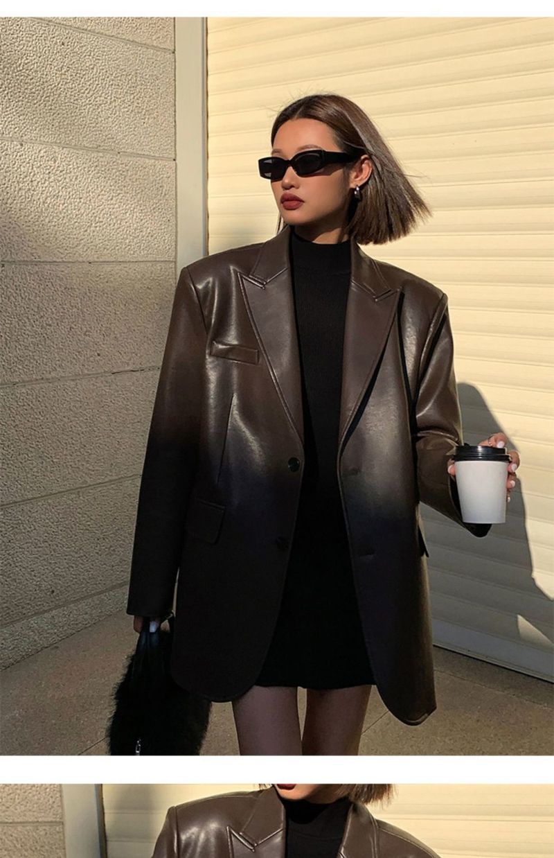 Abito da donna in pelle PU sciolto di alta qualità primavera e autunno nuovo stile_voghion.com