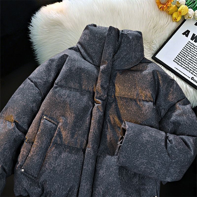 American Short Cotton Jacket For Men Winter Matte Melard Style Stand Collar Coat Trendy Brand High-end Feel_voghion.com