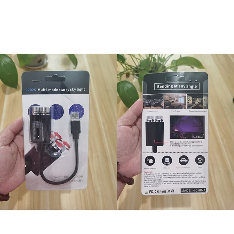 Lumină de proiecție interioară ambientală USB pentru cer înstelat cu două culori, acoperișul mașinii plin de stele, lumină cu ritm laser_voghion.com