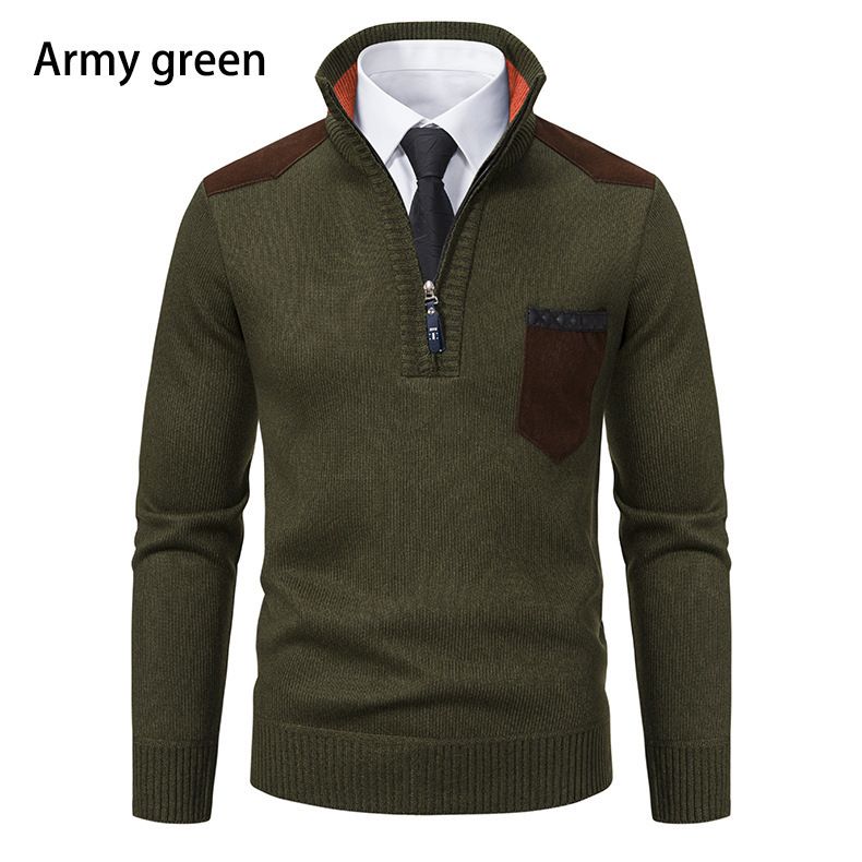 Men's Clothing autumn and winter men's stand up collar thickened sweater knitted pullover large size half zip knitted tops men_voghion.com