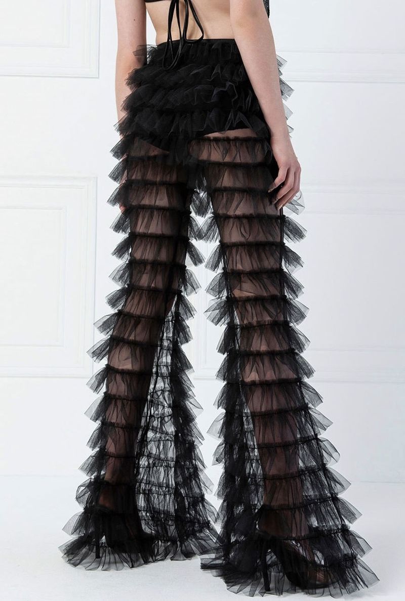 Sheer Layered Mesh Bell-Bottom Pants – Sexy High-Waist Flared Trousers For Streetwear & Nightlife_voghion.com