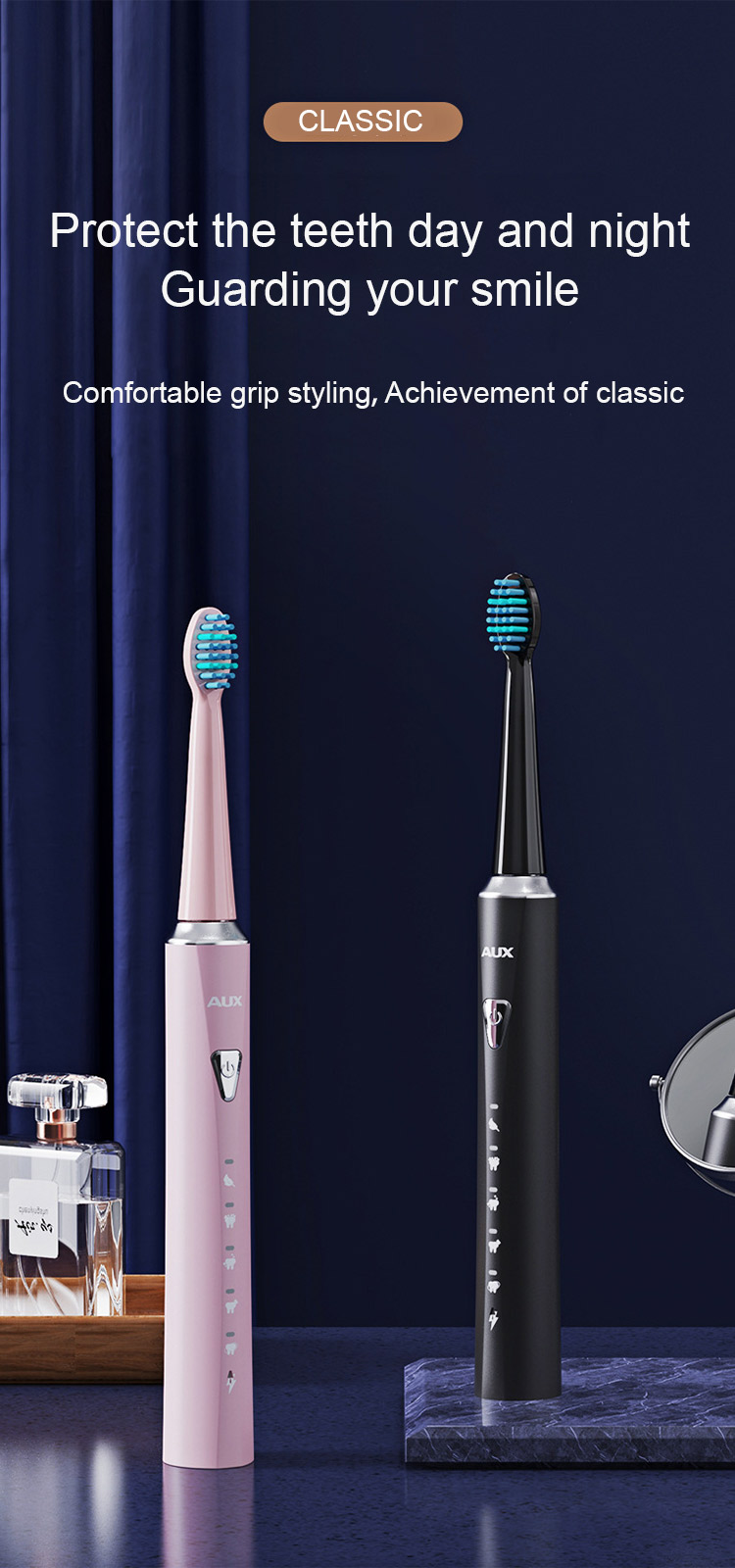 Portable Soft Bristled Ultrasonic Electric Toothbrush XI7 Waterproof Tooth Brush Bathroom Accessories_voghion.com