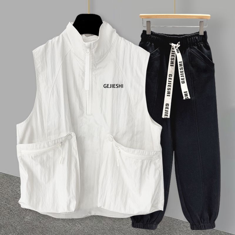 Herrenbekleidung Halbreißverschluss bestickte Stehkragenweste Anzug Herren Sommer koreanischen Stil trendiges Reißverschlusstaschen-Design lässig ärmelloses T-Shirt_voghion.com