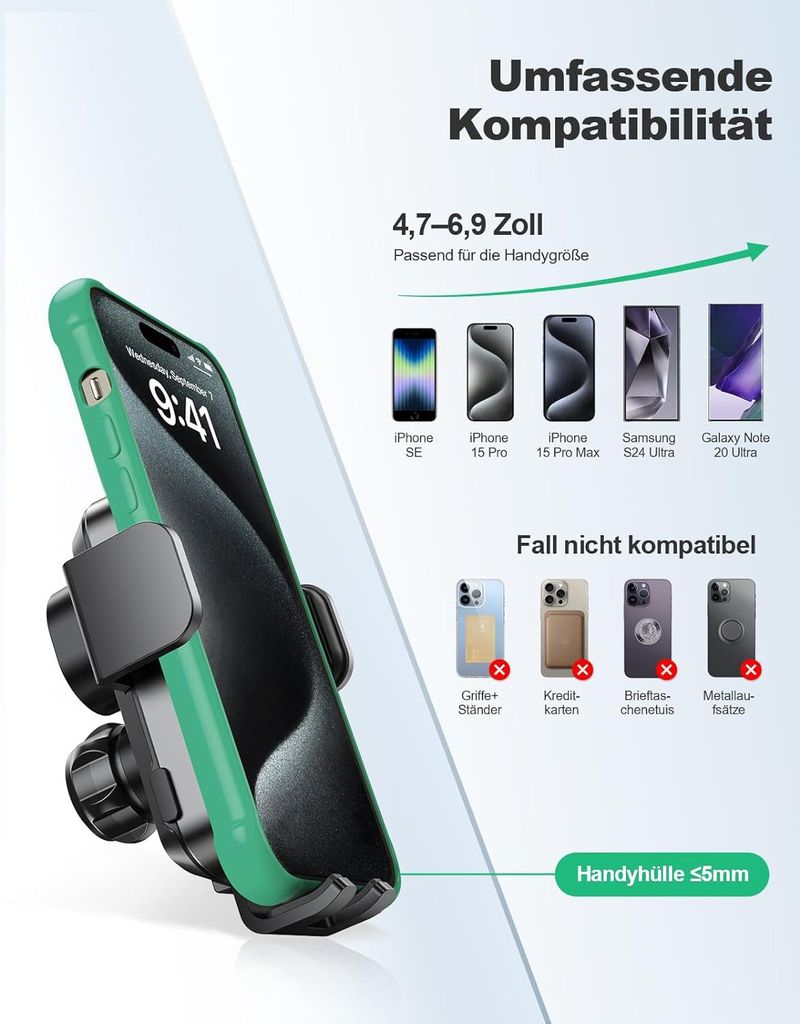 Nuovo supporto per cellulare da auto, supporto per cruscotto, caricabatterie wireless per cellulare da 15 W, collegamento a tre assi, bloccaggio automatico_voghion.com