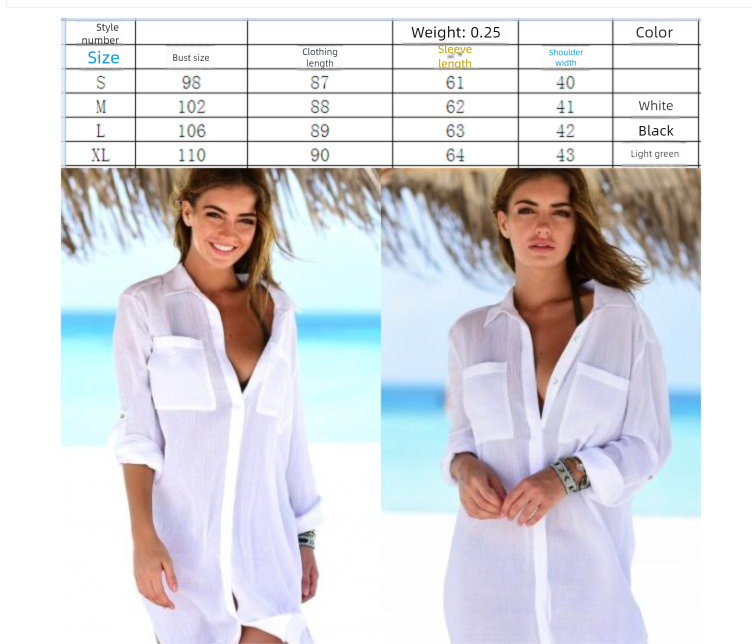 2021 Summer New European And American Women's Long Sleeve Turn-Down Collar Ruched Beach Sunscreen Shirt_voghion.com