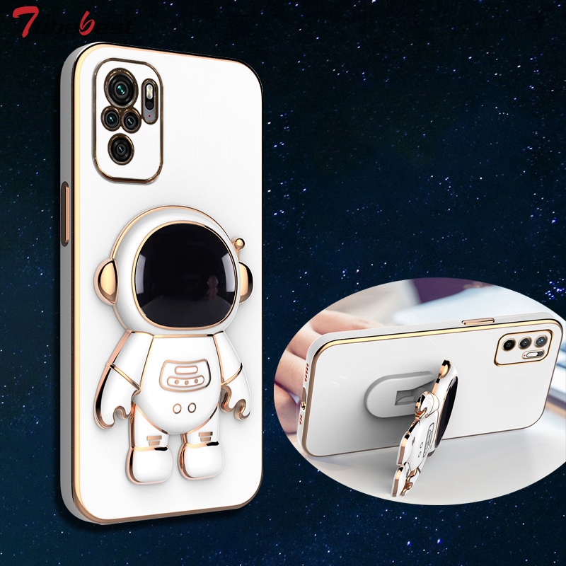 Astronaut Bracket Plating Phone Holder Case for Xiaomi Redmi Note 10 11 9 Pro Max 10S 11S 9S 9A 9C 4G 5G Stand Soft Back_voghion.com