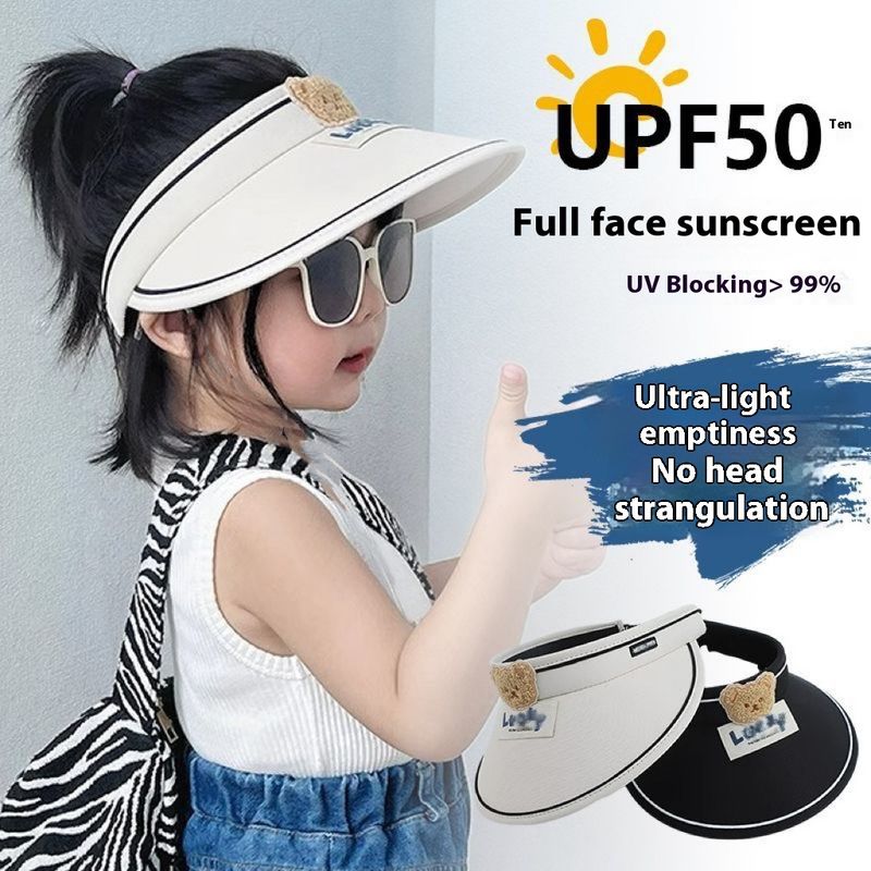 Children's sunscreen hat, new summer style girls, with a large open top foldable brim sun shading and UV protection. Sun_voghion.com