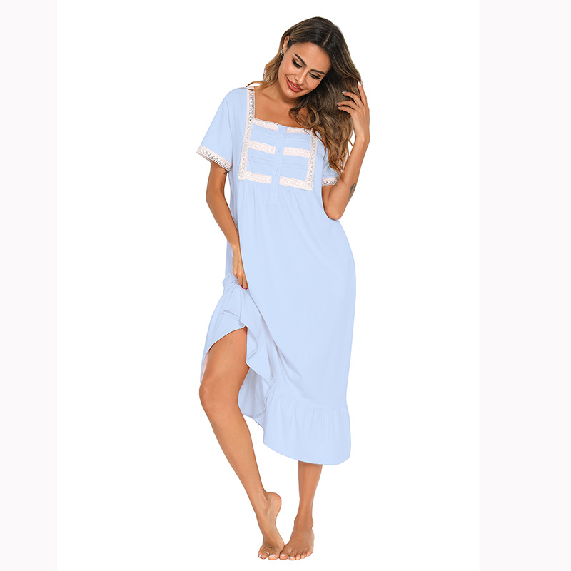 Pigiami da donna Pigiami a maniche corte Abito da principessa Camicia da notte bianca Abito per la casa_voghion.com