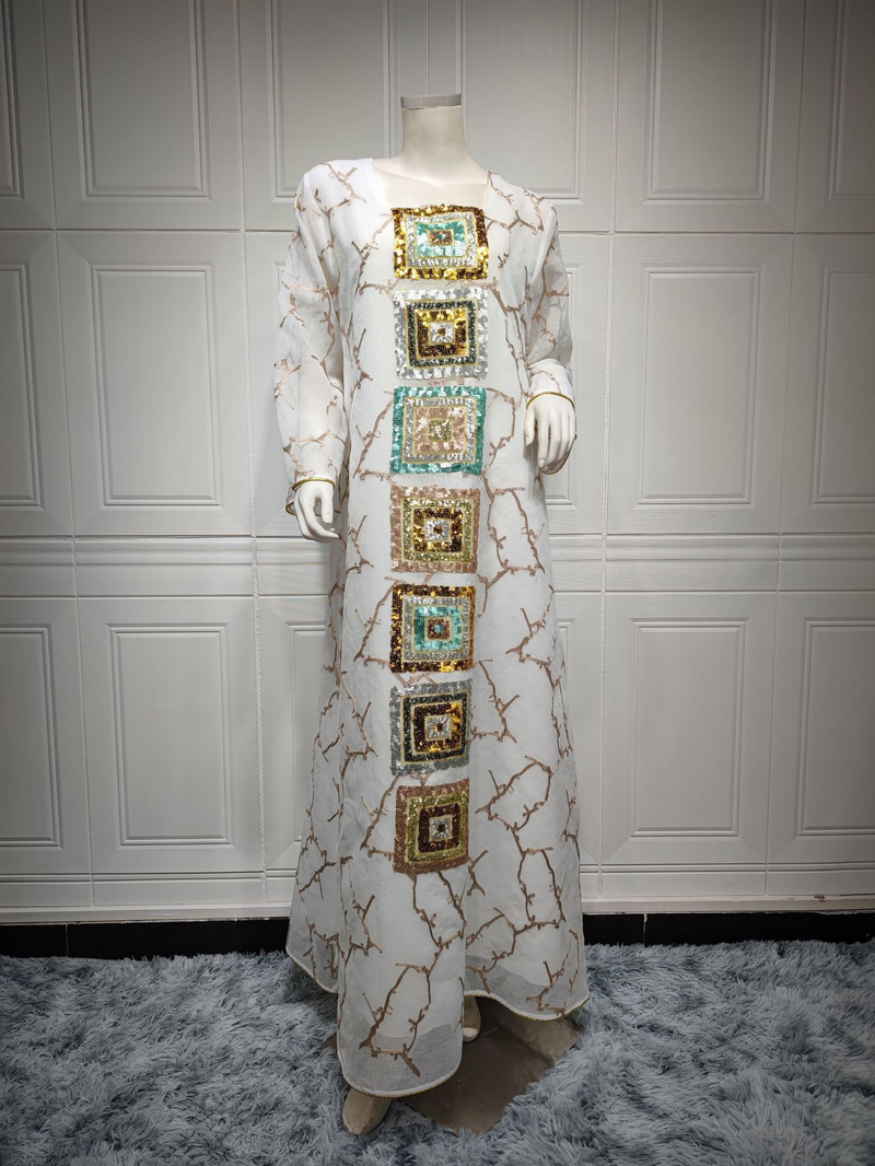 Dámské muslimské večerní šaty plus size, flitrovaná sukně, síťovaná houpačka, župan Abaya_voghion.com