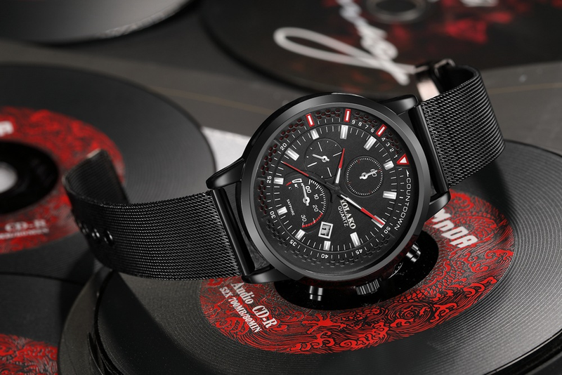 Blue and White Graduated Calendar Net Belt Fashion Fake Three Eyes Selection New Product Men's Watch_voghion.com