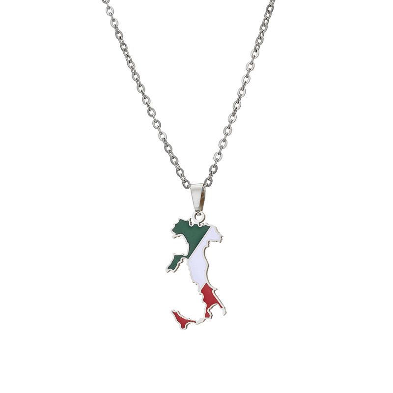 Collana con ciondolo a forma di mappa italiana, collana in acciaio inossidabile, stile etnico, design di nicchia femminile, senso leggero, lusso, gioielli geometrici con gocce di olio_voghion.com
