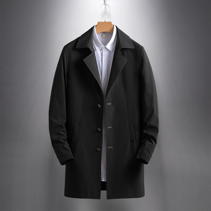 Men's Clothing Windbreaker Men's Mid Length Spring and Autumn Business Casual Casual Jacket Men's Youth Fashion Lapel Jacket Men's_voghion.com
