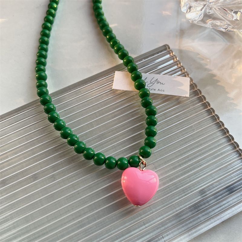 Collar con colgante de corazón de melocotón en forma de perla rosa, blanco y rojo, listo para usar, joyería para niñas y mujeres._voghion.com