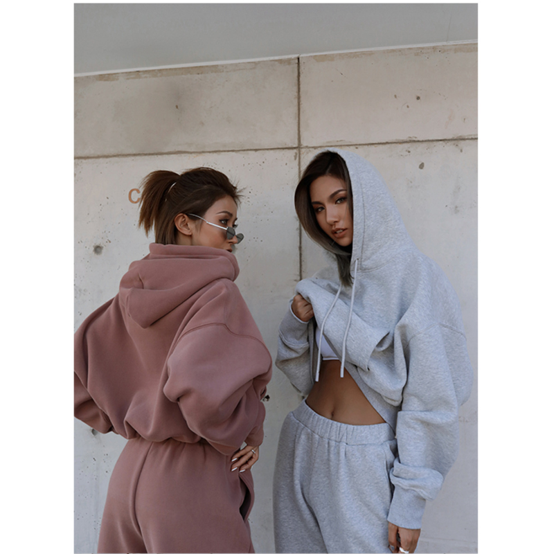 Set caldo con cappuccio e pantaloni da donna Set tuta da ginnastica oversize_voghion.com