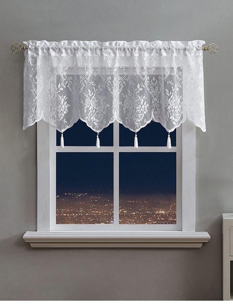 Rideau de porte bohème en dentelle rose avec pompons – Panneau en voile transparent pour chambre, bureau, entrée, cloison décorative filtrant la lumière_voghion.com