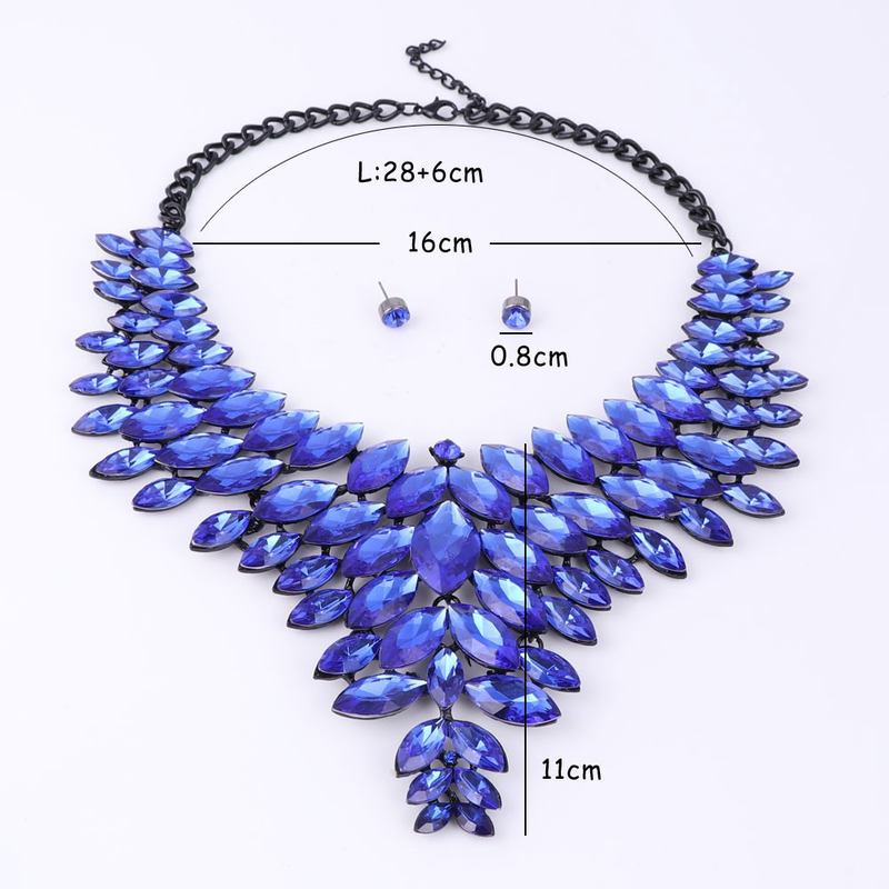 Schwarze Kette Kristall Braut Statement-Schmuck-Set für Bräute Halskette Ohrring Hochzeit Zubehör Schmuck-Sets_voghion.com
