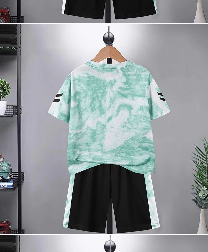 Teenage and guys children's two-piece suits for children camouflage training suits for boys and girls with short-sleeved shorts sports suits_voghion.com
