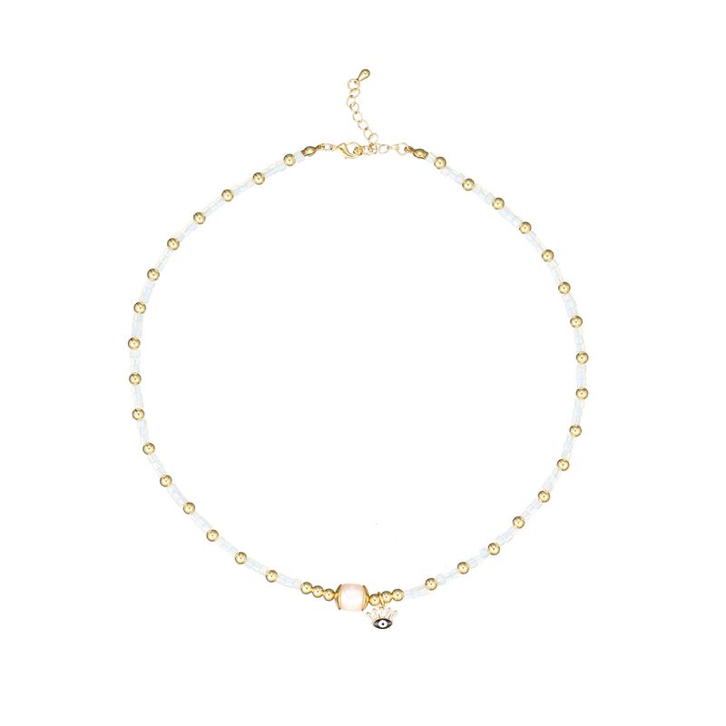 Collana in acciaio al titanio in stile bohémien con vetro di rame, pietre di cristallo naturali e perle d'acqua dolce - Collana con ciondolo da donna_voghion.com