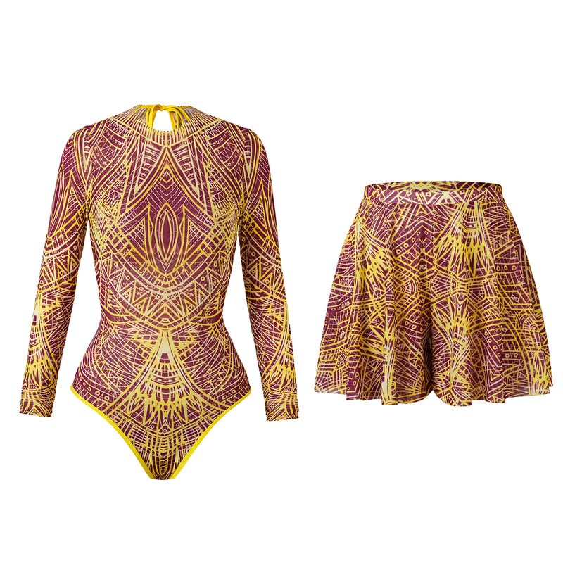 Damenbekleidung Langarm Sonnenschutz Smart Badeanzug Kurzer Rock Anzug Bikinirock_voghion.com