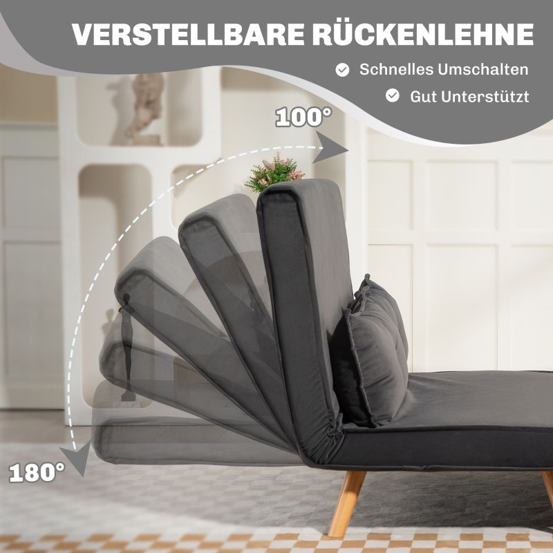 Divano a 2 posti, In Bett Umwandelbar, Verstellbare Rückenlehne, Grau_voghion.com