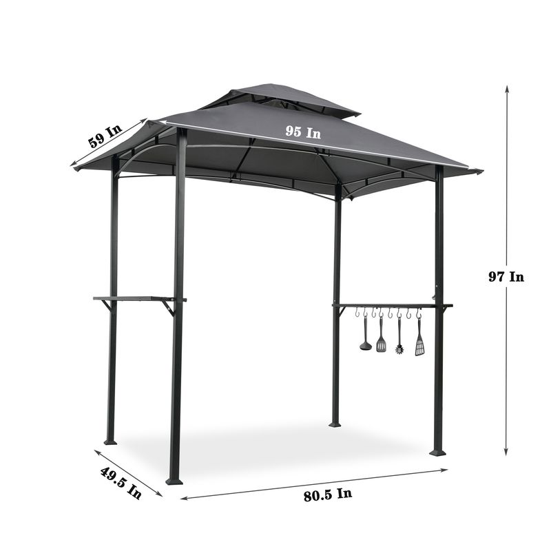 Outdoor Grill Gazebo 8 x 5 Ft; Shelter Tent; Double Tier Soft Top Canopy and Steel Frame with hook and Bar Counters_voghion.com