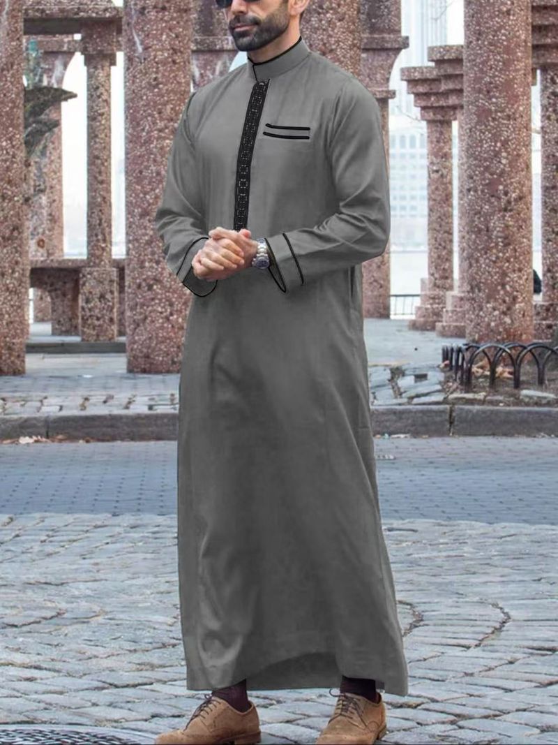 Muslimischer langärmeliger bestickter Stehkragen im arabischen Stil, lockerer Freizeitmantel für Herren ()_voghion.com