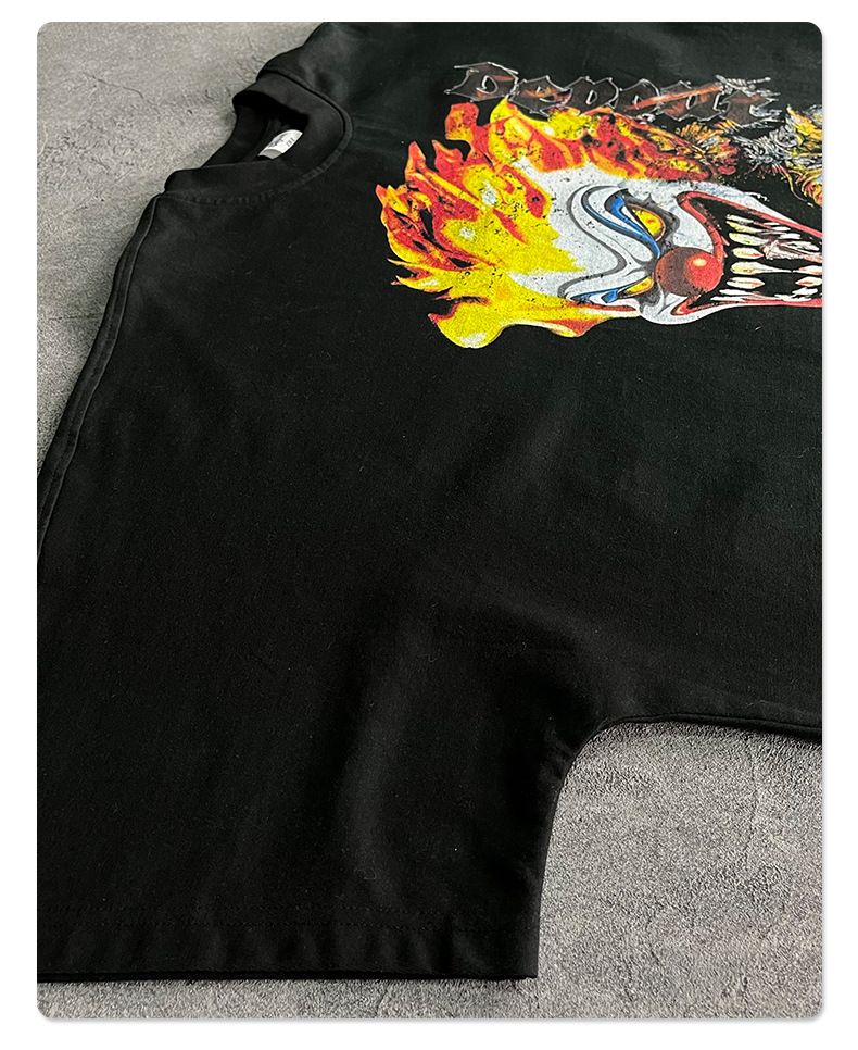 Maglietta da uomo a maniche corte con stampa a pipistrello Dark Clown, maglietta da uomo ampia alla moda di strada americana_voghion.com