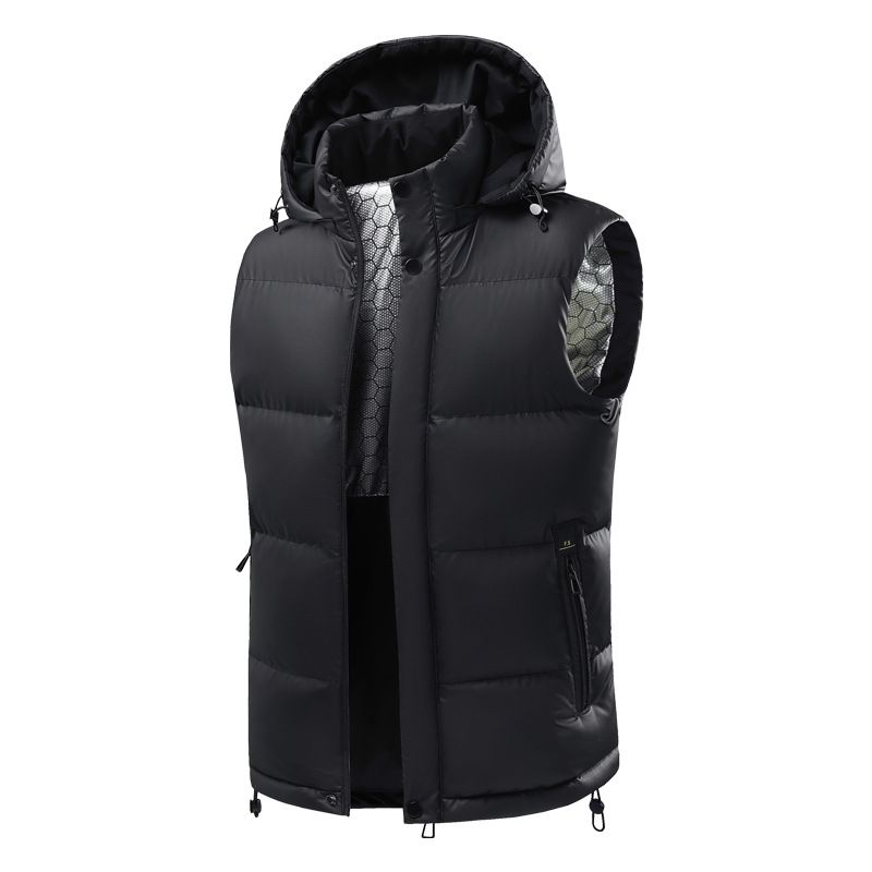 Leichte Kapuzenweste für Herren mit Graphenheizung, ärmellose Streetwear-Jacke mit Reißverschluss für die Freizeit, Schwarz/Grau/Rot_voghion.com