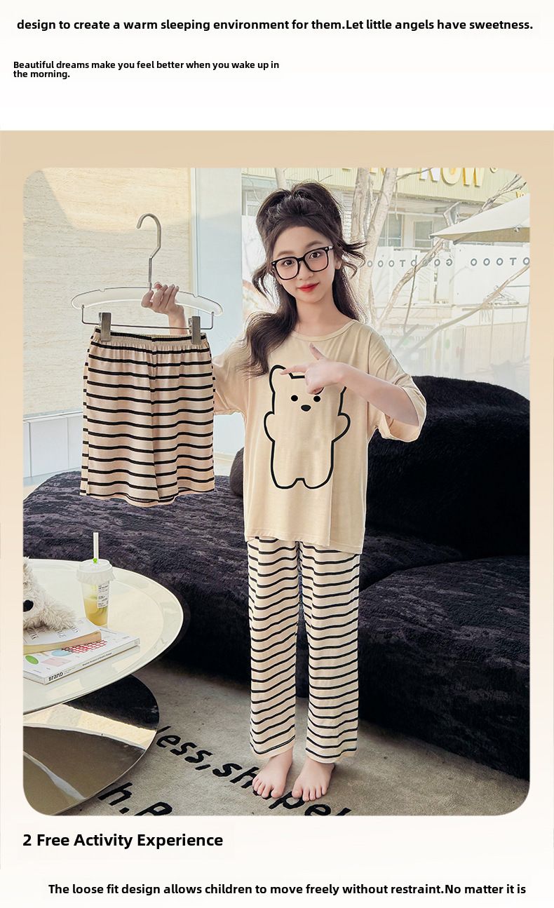 Pyjamas Kinder Sommer Klasse A Modal Kinderhaus Kleidung Anzug Kinder und Mädchen Pyjamas Damen Sommer_voghion.com