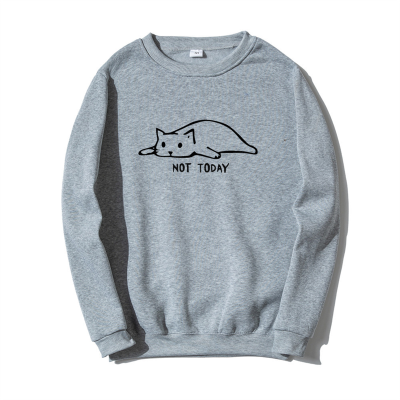 Pullover mit Rundhalsausschnitt, Lazy Cat Not Today, Trendbuchstabe, langärmeliges Oberteil, einteiliger Aufdruck_voghion.com