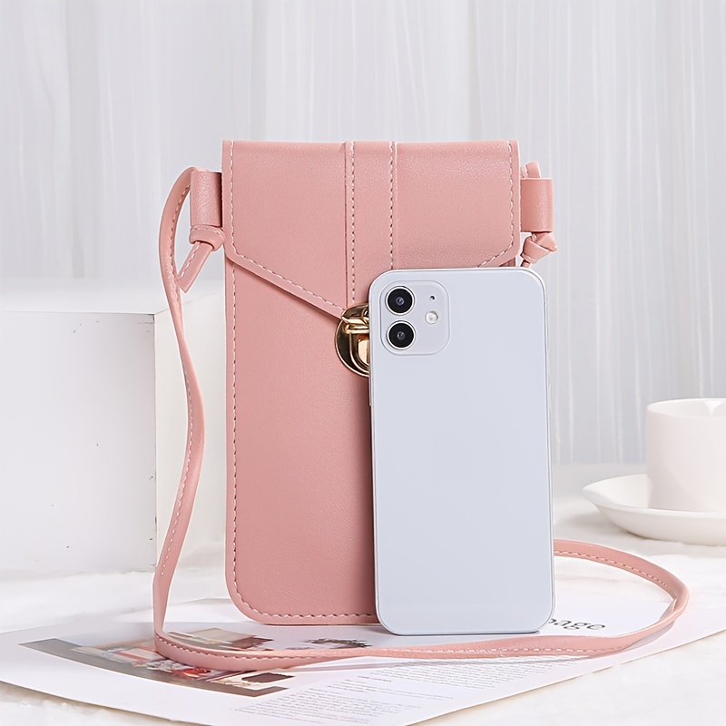 Sac pour téléphone à écran tactile Mini sac à bandoulière en cuir polyvalent de couleur unie à rabat petit porte-monnaie_voghion.com