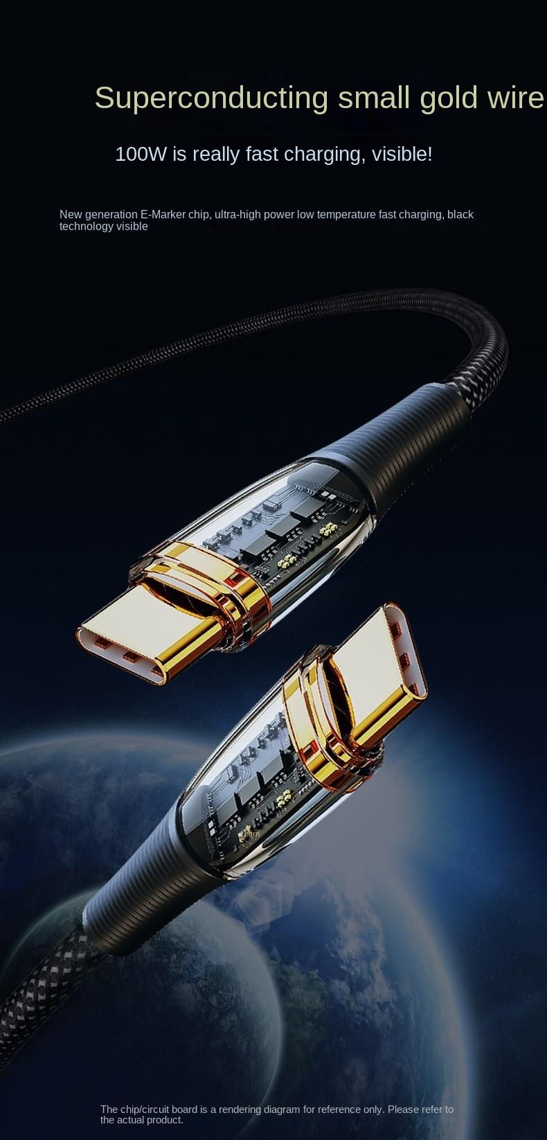 Cavo dati PD intrecciato trasparente di alta qualità per una ricarica super veloce, adatto per Apple e Huawei Cavo originale Type-C da 100 W_voghion.com