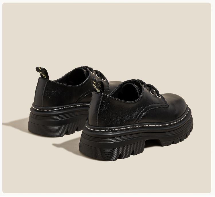 Mocasines de plataforma para mujer, estilo británico, de cuero, con cordones y tacón grueso, con aumento de altura._voghion.com