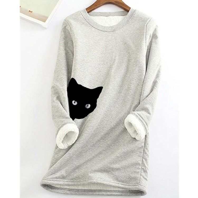 Vêtements pour femmes automne et hiver nouvelle chemise chaude en peluche série d'imprimés de chat mignon_voghion.com