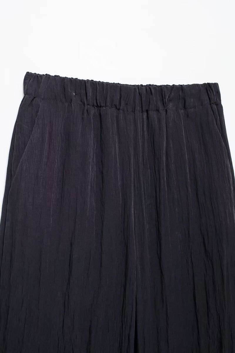 Dámské oblečení, letní novinka 2024, zmačkané sako s otevřeným límcem a širokými nohavicemi, kalhoty a návlek na sukni._voghion.com