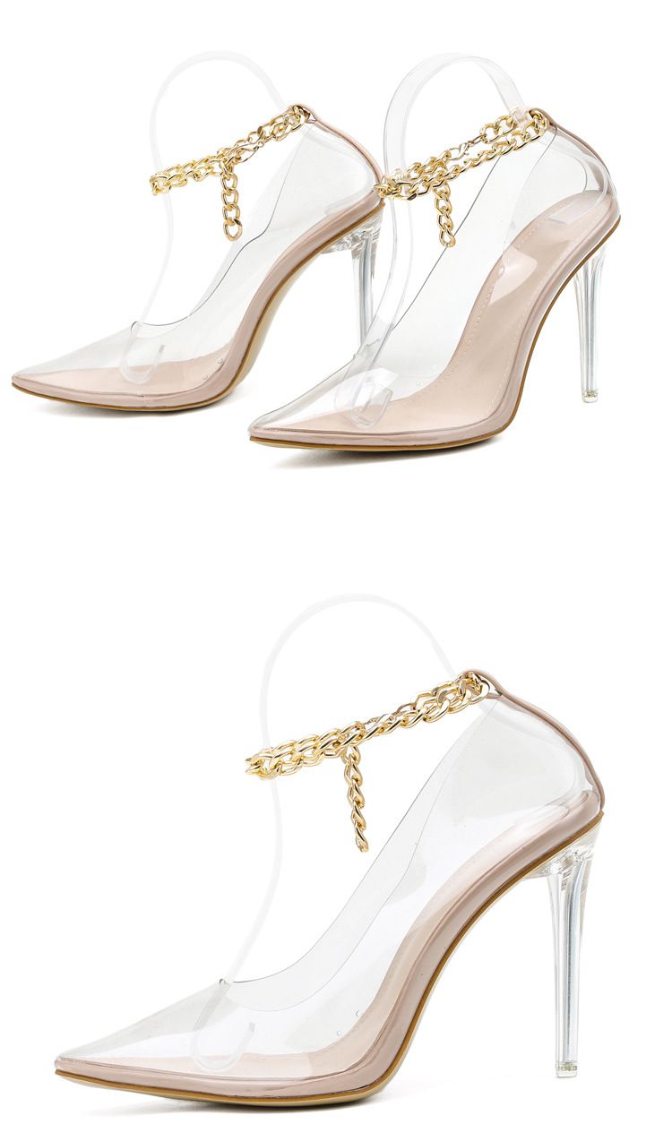 Damenschuhe Transparente spitze Kette Große Größe High Heel Damensandalen Mode Super High Temperament Model Catwalk_voghion.com