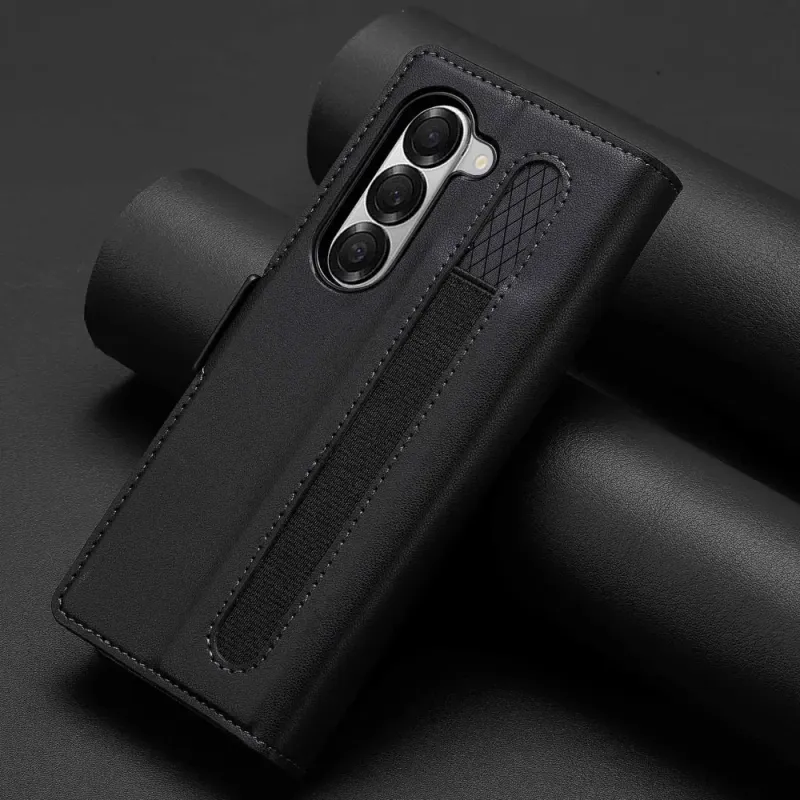 Capa de couro empresarial com suporte para caneta e compartimento para cartões para Samsung Z Fold 6, 5, 4, 3, 6, 5, 4 e 3, 5G_voghion.com