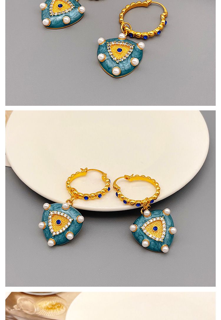 Fashionable oil dripping enamel heart-shaped earrings, long, high-end, niche, pearl inlaid, antique earrings for women_voghion.com