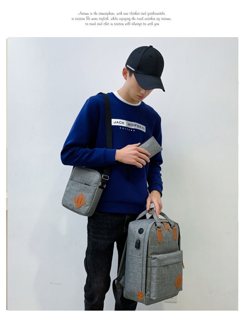 Women's Bags Large Capacity School Bag Computer Bag Multi Pocket USB Backpack Three Piece Set Simple Casual Business Backpack Multi Function_voghion.com