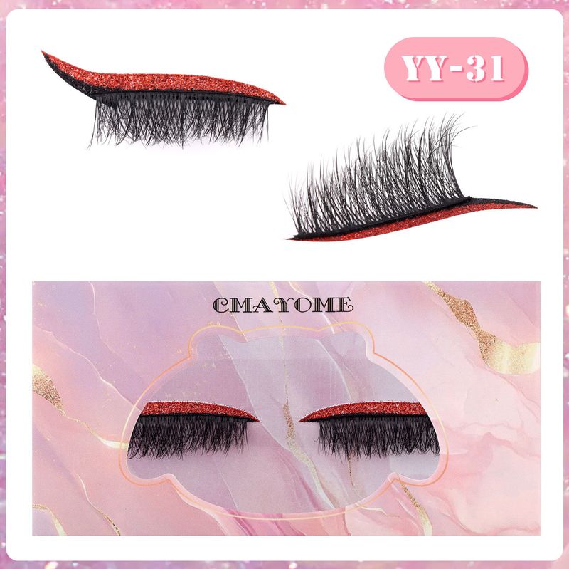 Hot-Selling 1 Pair Colorful Eyeshadow False European And American Lazy Self-Adhesive Natural Dense Curled Eyelashes_voghion.com