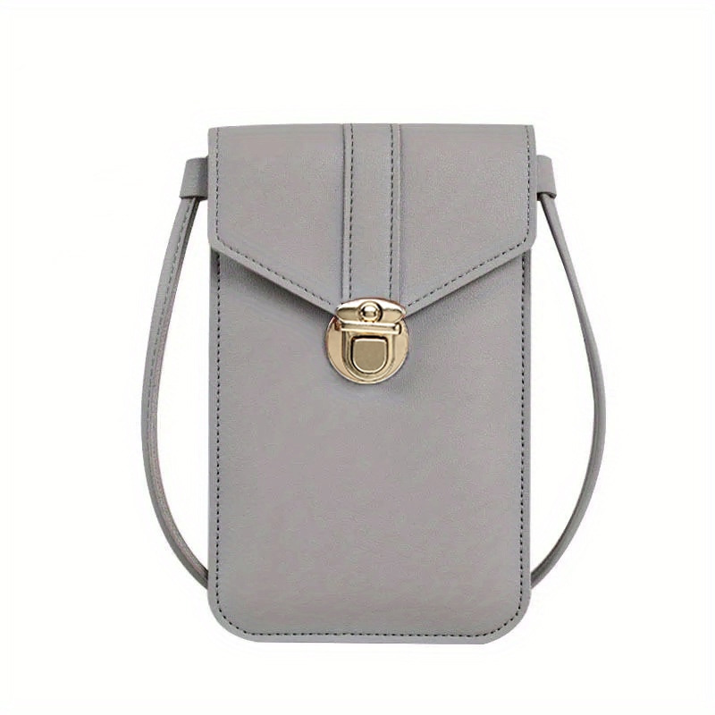 Sac pour téléphone à écran tactile Mini sac à bandoulière en cuir polyvalent de couleur unie à rabat petit porte-monnaie_voghion.com