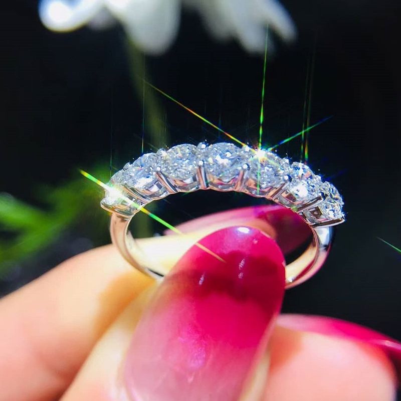 Cao Shi Celebrity Same Style Handmade Simple Women's Single Row Round Zirconia Fashion Couple Ring Can be Stacked_voghion.com