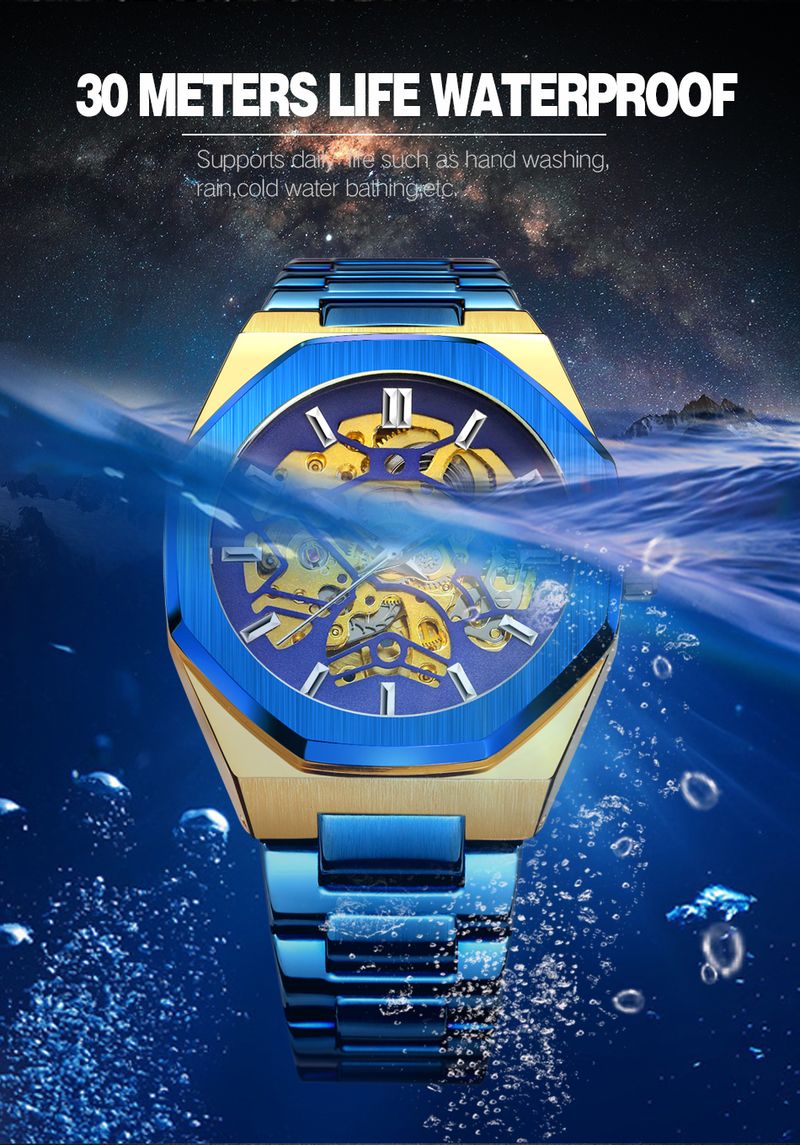Forsining 344D Orologi meccanici automatici alla moda per uomo con cinturino in acciaio trasparente e scheletro, orologio da polso da uomo luminoso e impermeabile_voghion.com